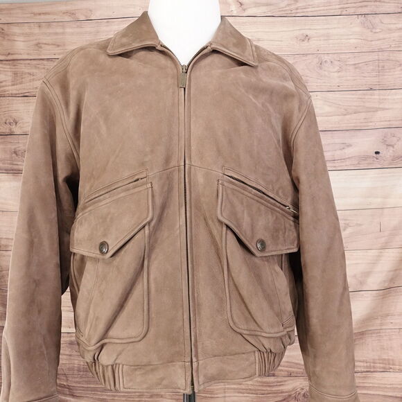ROUNDTREE & YORKE BROWN GENUINE LEATHER ZIP UP COAT JACKET MENS SIZE M MEDIUM - Picture 2 of 13